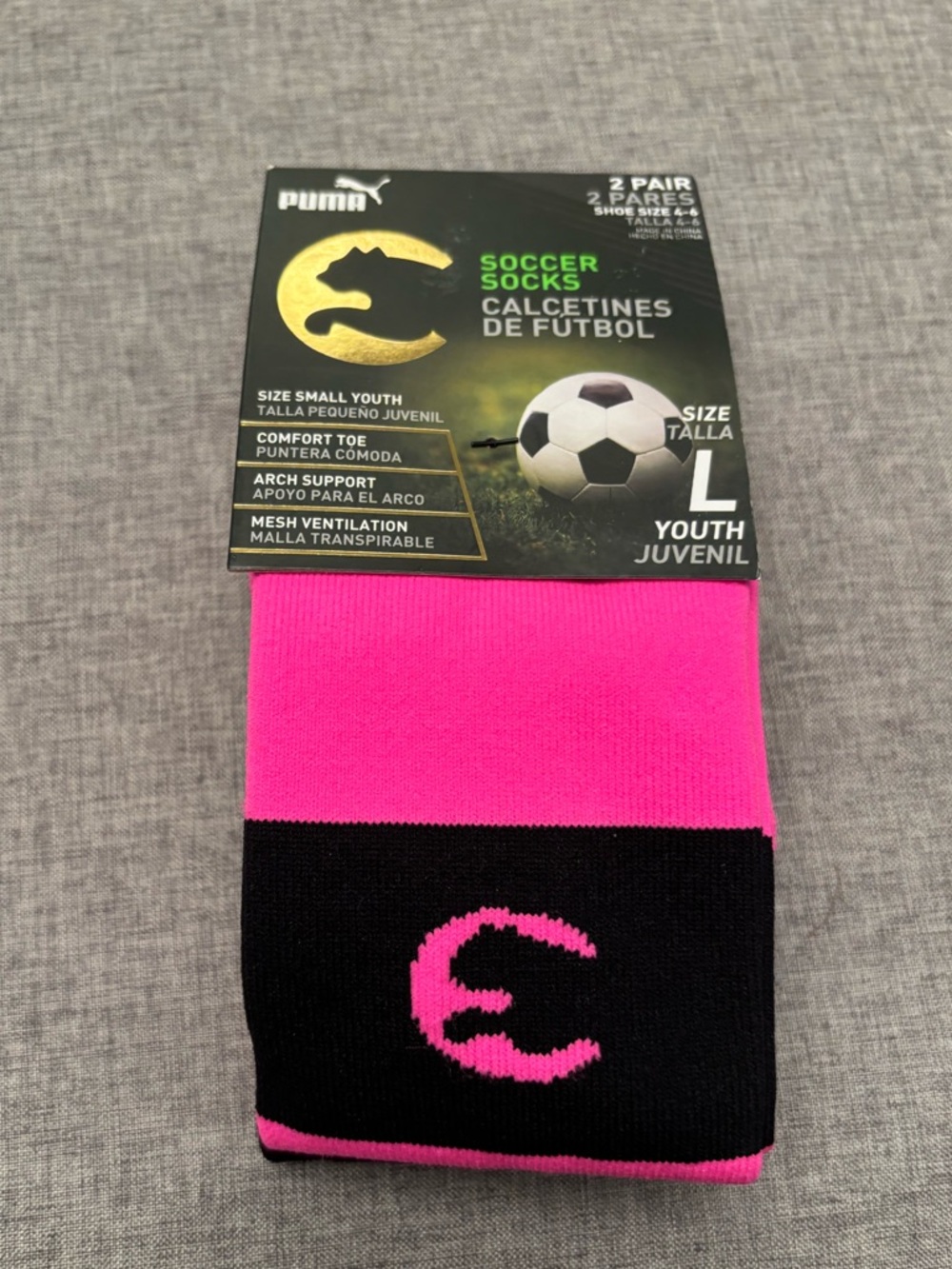 Puma 2Pk Youth Soccer Socks - Black & Bright Pink
